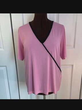 Penningtons Pink Short Sleeve V-Neck Top with Black Trim